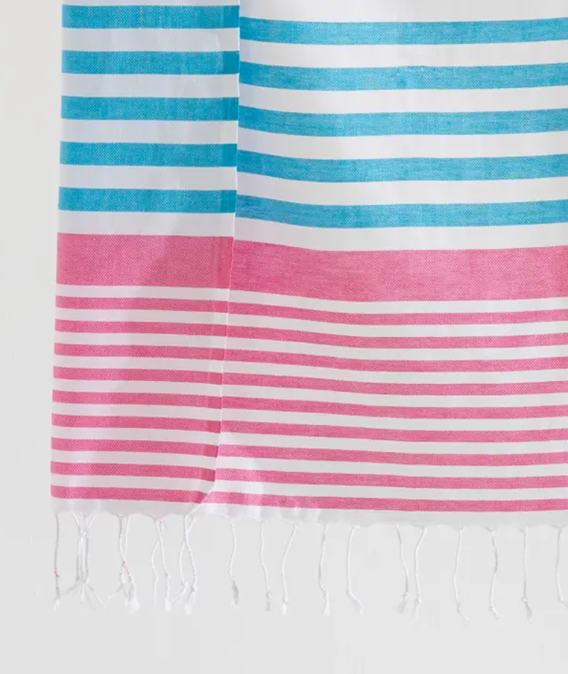 Serviette de plage Résistante au sable et Séchage rapide - Rayures Bleu et Rose
