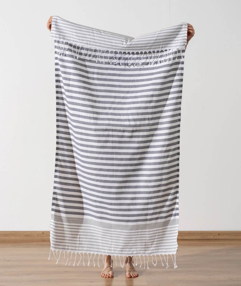 Serviette de plage Résistante au sable et Séchage rapide - Rayures Gris
