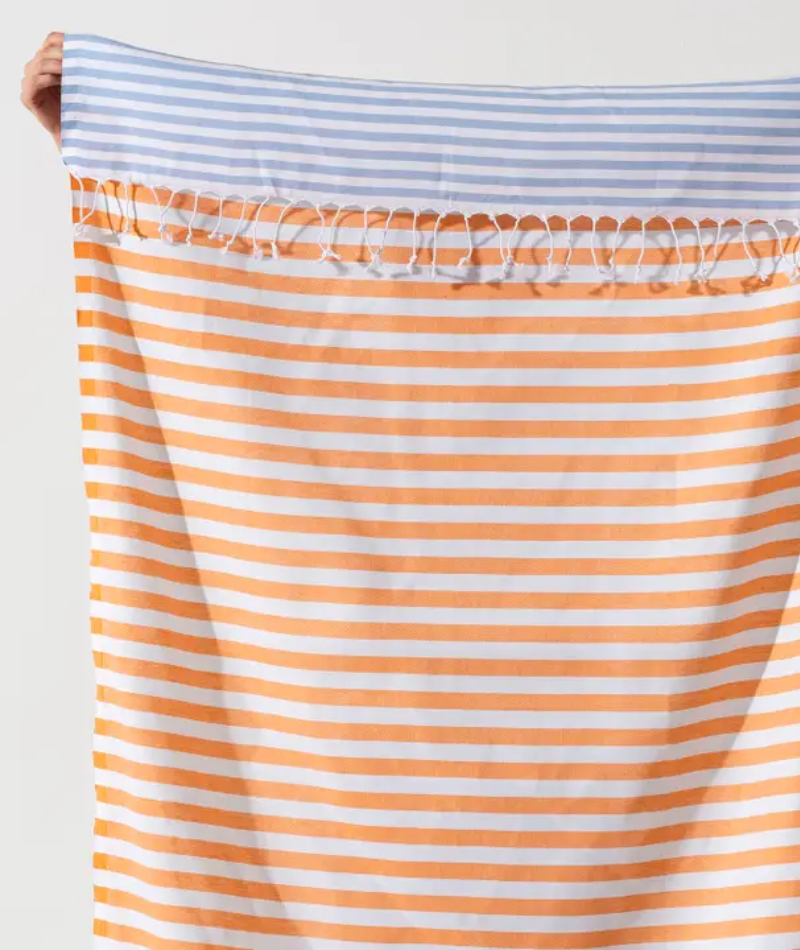 Serviette de plage Résistante au sable et Séchage rapide - Rayures Orange et Bleu