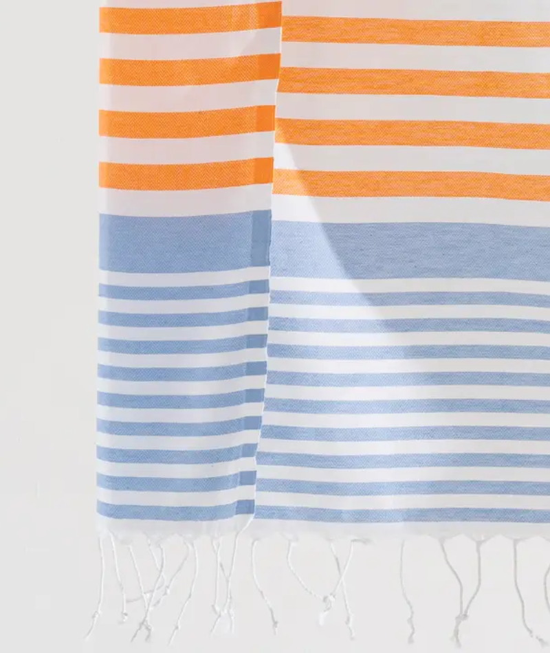 Serviette de plage Résistante au sable et Séchage rapide - Rayures Orange et Bleu