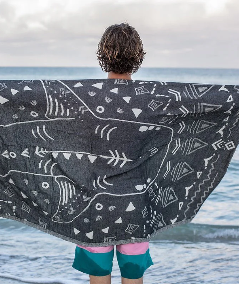 Serviette de plage Résistante au sable et Séchage rapide - Requin Noir