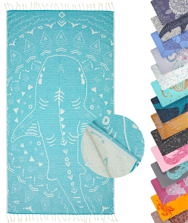 Serviette de plage Résistante au sable et Séchage rapide - Requin turquoise