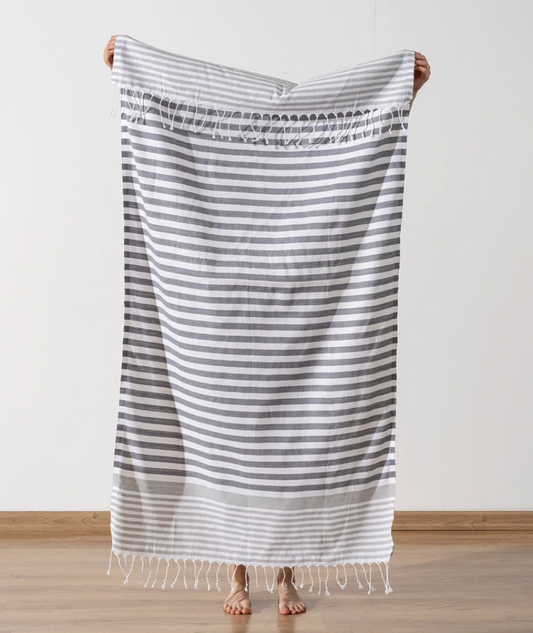 Serviette de plage Résistante au sable et Séchage rapide - Rayures Gris