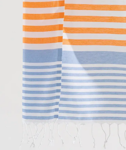 Serviette de plage Résistante au sable et Séchage rapide - Rayures Orange et Bleu