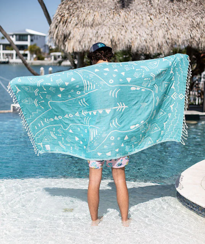 Serviette de plage Résistante au sable et Séchage rapide - Requin turquoise